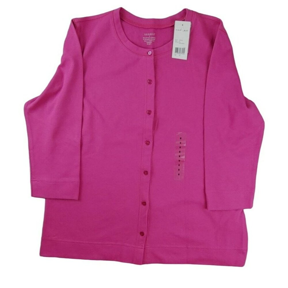 Hannah Womens Cardigan Jacket Button-Down Pink Berry size Medium NWT  JH1455